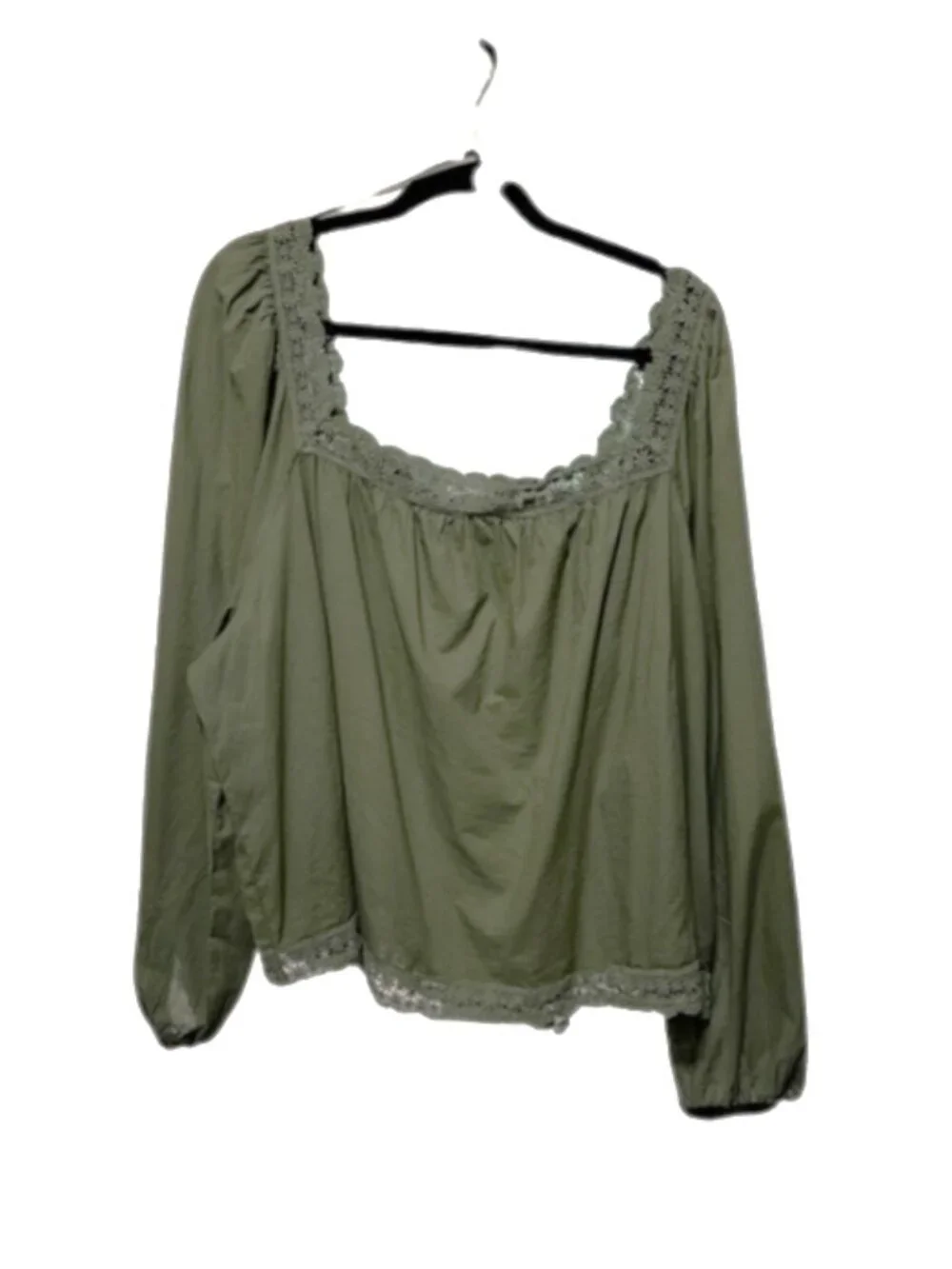Old Navy NWT Olive Green (Bare Ground) Lace Trim Square Neck Blouse Top Size 3X